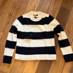 Banana Republic Black and Cream Striped Women's Crewneck Sweater